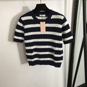 Mode Pullover Shirts Classic Stripe Designer Tops Knit Tees Girls Lovely Charm Shirt Kort ärm Elastisk Camis