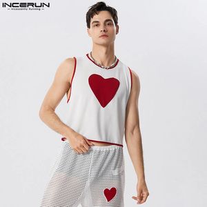 Stylish Party Tops INCERUN Mens Fashion Chest Love Pattern Waistcoat Casual Male Patchwork Sleeveless Vests S-5XL 240419