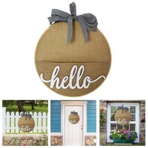 Estatuetas decorativas de bordado bordado pocket wreath wreath primavera verão lavanda hanger de parede com bolsos sinais de boas -vindas rústicas para