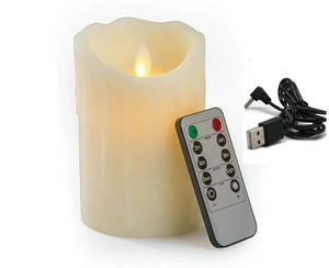 USB Rechargeable Flameless Electric Candle Light Dipped Paraffin Wax Dancing Moving wick Home Party Pillar Candles w/Remote 240417