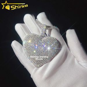 Роскошное большое сердце полностью заморожено в багете Diamond Silver 925 Custom Moissanite Hip Hop Penden