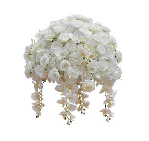 60/50cm de mesa de casamento peças central bola white rose orquídea hidrangea arranjo de flores de festa de partida chumbo window display