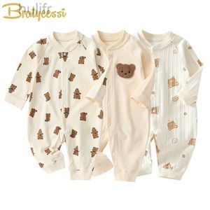 Rompers muslin nyfödd jumpsuit tecknad björn långa ärmar baby rompers för pojkar flickor höstkläder spädbarn outfit småbarn onesie 0-18m d240425