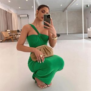 Casual Dresses Zone Green Slim-Fit Obled Shoulder Designer Dress