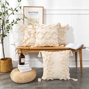 Coprillo da cuscino Copertina di cuscino 45x45cm Beige White Pillow Coperone Cuscino decorativo Casina quadrata Home Boho Decor Macrame Pillowcase