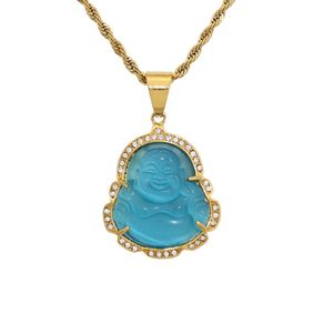 Necklace Ultimo acciaio inossidabile in acciaio inossidabile giada rosso viola agata ridere Buddha Pendant9214782