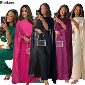 Ethnische Kleidung Frauen solide elegante Maxi -Kleiderkleid Cape Sleeve Patchwork Formal Abend Kleider Muslim Mode Abayas Frauen Chiffon Party Robe