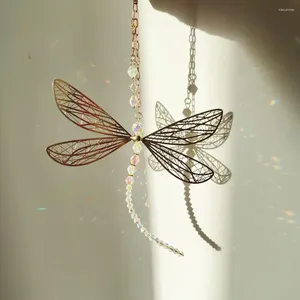 Decorative Figurines Metal Wing Dragonfly Crystal Suncatcher Window Car Ornaments Garden Wind Chimes Butterfly Home Wall Decoration