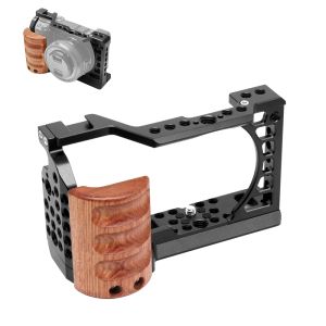 Studio For Sony A6400 / A6300 / A6100 / A6000 PULUZ Wood Handle Metal Camera Cage Stabilizer Rig Camera Rabbit Cage Protective Frame