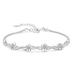 Perlen authentisch S925 Sterling Silber Kristall Vintage Pflaumenblüte Blumenarmband Armreif für Frauen Mädchen Hochzeits Geburtstagsgeschenk 240423