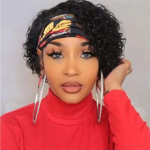 Wigs Headband Wig Human Hair Kinky Curly Glueless Full Machine Made Brazilian Remy Water Wave Human Hair Wigs For Women 180% Density