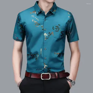 Męskie koszule męskie Mężczyźni Letni krótki rękaw Turn Plus Size Printing Button Pockets Bluzki Oddychane łatwą pielęgnację ubrania mody Tops