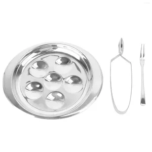 Set di stoviglie in acciaio inossidabile ostriche slot a forma di guscio a forma di guscio Clam che serve piatto di scarpe da lumaca con clip fork per limoni di salsa