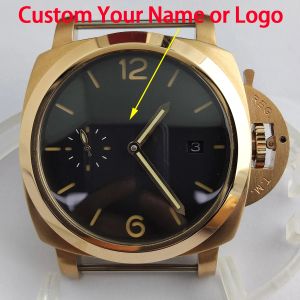 Fall Rose Gold Case 42mm Watch Case Seagull ST2555 Rörelse Automatisk Watch Case Men's Watch Custom Logo Watch Reserve Parts