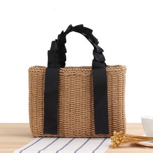 Summer Woven Straw Handbags for Women Bohemian Beach Tote Shopper Purses Boho Paper Knitting Basket Shoulder Bag Clutch 240418