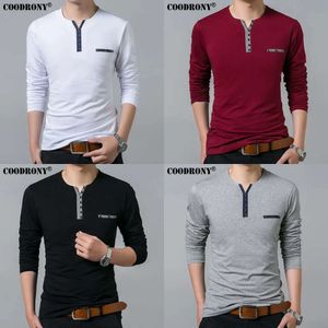 Cotton COODRONY T Spring Autumn New Long Sleeve T-shirt Henry Collar Tee Shirt Men Fashion Casual Tops 7617 201203 -shirt ee ops