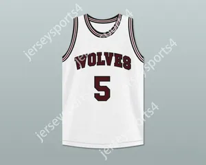 Anpassad valfri nummer Mens Youth/Kids Hakim 5 Wolves High School White Basketball Jersey Top Stitched S-6XL