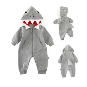 Jednoczęściowe 024m nowonarodzone chłopcy dziewczęta rekin Romper Romper Playsed Playsiut Spring Autumn Baby Kids Fits Costume