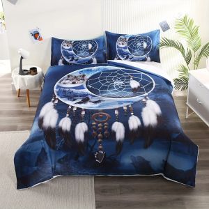 Set Moon Wolf Stampato Dreamcatcher Style National Style Campi Copertutto Set 1pc* Copertina piumicata+2pcsulla