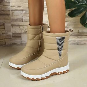 Boots Shoes For Women 2024 Rhinestone Design Zipper Women's Plush Warm Snow Non-slip Thick Sole Female Mid-calf