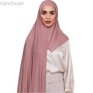 Hijabs nyaste mjuk bomullströja dubbel slinga omedelbar hijab muslimsk headwrap islamisk huvudduk halsduk d240425