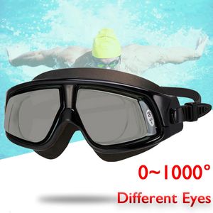 -1.5 till -10.0 Myopia Swim Eyewear Silicone Stor ram Anti Fog Swimming Goggles Anpassad olika examen för vänster höger ögon 240417