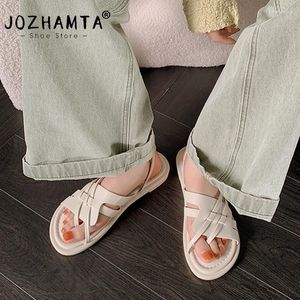 Sıradan Ayakkabı Jozhamta Boyut 34-40 Kadın Gladyatör Flats Sandalet Gerçek Deri Flip Flops Düşük Topuklu Yaz Günlük Plaj Ev Elbise