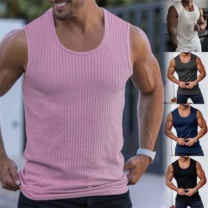 Sommarmens ärmlös bred axel stickad rand fitness sport fritid fit tank top bekväm tyg 240419