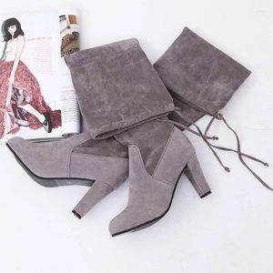 Stivali sopra le donne del ginocchio botas mujer invierno 2024 in tessuti elastici slip su scarpe con punta puntata di punta lunghe botte femme