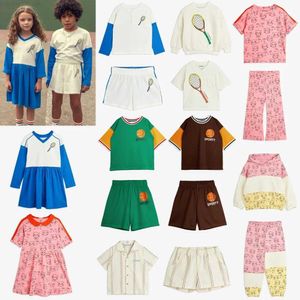Girl's Dresses 2024 Summer Kids Mini R Tee and Shorts Set Short Sleeve Tennis Racket Printed Sports Sweaters Casual T Shirts Girls DressL2404