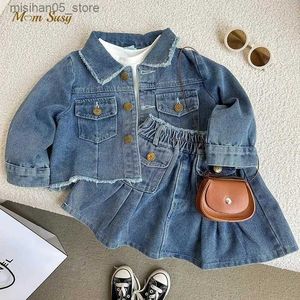 Clothing Sets Fashion Baby Girl Jean Clothes Set Jacket+Skirt 2PCS Infant Toddler Child Denim Suit Spring Autumn 1-10Y Q240425