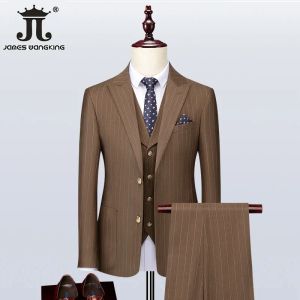 Suits S5XL (Jacket + Vest + Pants) Classic Striped Business Workwear Groom Wedding Dress Korean Slim Fit Suit 3Piece Set Prom Tuxedo