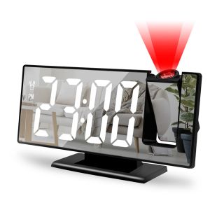 Clocks LED Digital Alarm Clock Projection With Temperature And Humidity Mirror Clock Multifunctional Bedside Time Display