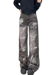Jeans femminile da donna y2k graffiti baggy harajuku pantaloni di denim estetica giapponese in stile anni 2000 pantaloni di jean