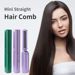 Brushes Portable Mini Hair Comb Fast Heating Hair Straightener Brush Negative Ion AntiScald USB Rechargeable Wet and Dry Dual Use