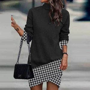 2024 Yeni Uzun Kollu Yüksek Boyun Baskı Elbise Sıradan Elbise Lüks Marka Tasarımcı Elbise Moda Mektubu İnce Hızlı Kuru Mini Etek Kadın Giyim Kadınları S-XX 510
