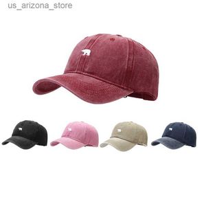 Ball Caps Bear Embroidered Baseball Hat Womens Cotton Wash Baseball Hat Outdoor Sports Padded Button Hat Breathable Sun Hat Q240425