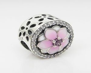 Bästsäljande rosa magnolia charms pärlor smycken tillbehör logotyp original låda för 925 sterling silver diy armband smycken4181225