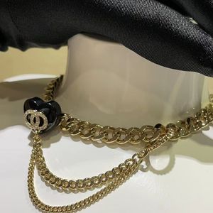 New style black peach hearts doubles layer tennis necklace fashion brand full rhinestone double letter heart tassel chain girl lad247Z