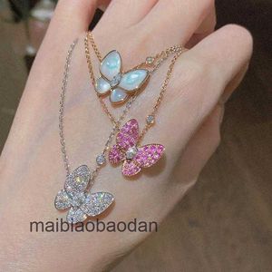 Designer Luxury Necklace Fanjia Boutique White Fritillaria Butterfly For Women 925 Pure Silver Plated 18K Rose Gold Full Diamond Powder Collar Chain Chain Chain