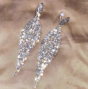 Earrings Long Tassel Clip On Earrings Rhinestone Chandelier Boho Fringe Chain Earring for Wedding Bridal Party Jewelry