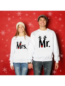 Sweatshirts Mr and Mrs Couple Christmas Sweatshirt Merry Christmas Husband & Wife Pullover Lovely Couples Hoodies XMas Gift