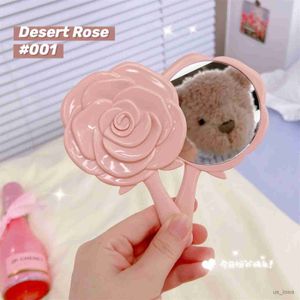 Mirrors New Handle Cosmetic Mirror Women Portable High Definition Vanity Mirror Rose Flower Plastic Hand Holding Vintage Makeup Mirror