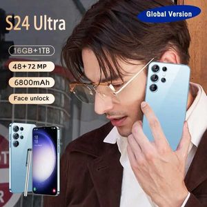 携帯電話のケースホット携帯電話S24ウルトラ6.8 HDスクリーンスマートフォン16G+1T 5Gデュアルシムセルーレスアンドロイドロック解除72MP 6800MAH PK S23 240423