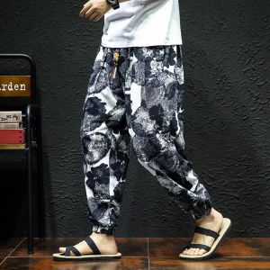 Pants Vintage Men Harem Pants Joggers Printed Drawstring Harlan Pants Men Autumn Loose Streetwear Cotton Linen Casual Trousers