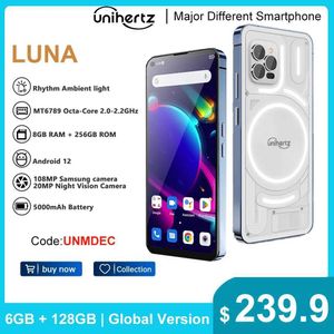 Casos de telefone celular unihertz smartphone ritmo de smartphone led tira de tira de música de 8 GB de RAM 256 GB ROM 108MP G99 Telefone Night Vision Cellphone 240423