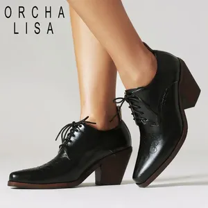 Dress Shoes ORCHA LISA Vintage Classic Female Pumps Chunky Heels 7cm Square Toe Lace Up Plus Size 46 47 48 Fashion Daily Office Ladies
