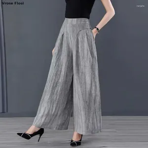 Kvinnors byxor 2024 grå kostym bredben kvinnor mode hög midja casual byxor kvinna koreansk stil solid kontor pant kvinnor