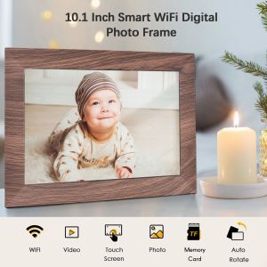 Frame WiFi Digital Photo Frame 10.1Im IPS Screen Touch Control 16 GB Dela foton via App Backside Stand for Friends Family