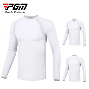 Gömlekler PGM Golf Erkekler Uzun Kollu Güneş Koruma Giysisi Nefes Alabilir Ağ Tshirt Buz İpek Alt Gömlek UV Koruma Spor Erkek Giyim